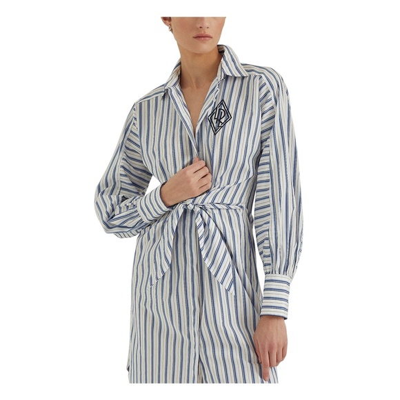 Lauren Ralph Lauren Striped Poplin Button Down Striped Shirt Dress SZ 8 - Picture 1 of 1